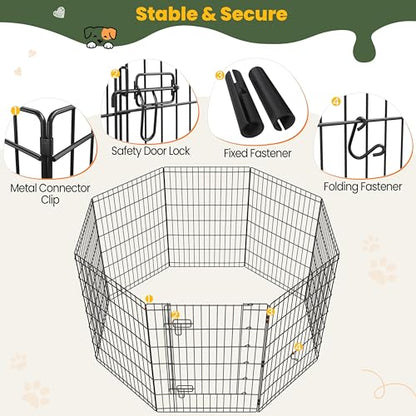 Yaheetech 34" High 8 Panel Foldable Metal Dog Exercise Pen Pet Playpen Dog Fence Outdoor & Indoor Use for Small Animals with Door Black - size: 34"