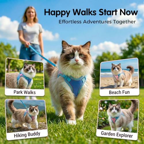 Cat Harness and Leash, Escape-Proof Cat Harness Set, Adjustable Step-in Pet Harness for Walking for Small Medium Cats (Pink, M)