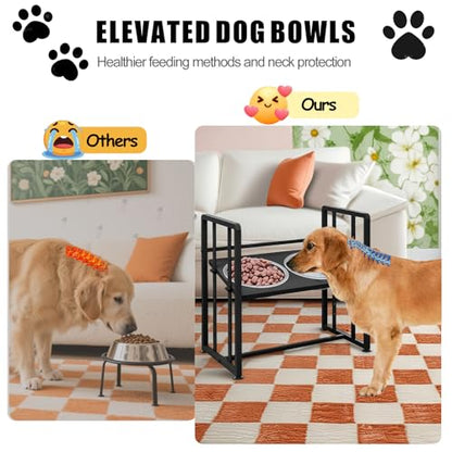 Elevated Dog Bowls 4 Height Adjustable Metal Pet Food Feeder Stand with 2 Stainless Steel Bowl Raised Dogs Feeding Station with Non-Slip Mats Black (Black, Without Feeding Mat) - color: Black, size: 17.91x11.02x17.05in