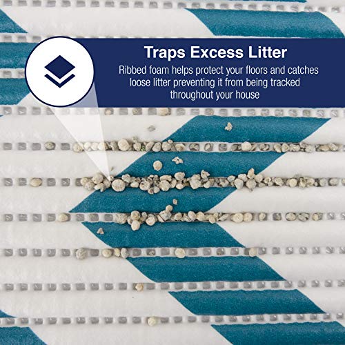 Fresh Kitty Durable XL Jumbo Foam Litter Mat – Phthalate and BPA Free, Water Resistant, Traps Litter from Box, Scatter Control, Easy Clean Mats – Chevron, Blue/White Chevron (9035) - size: 1 Count (Pack of 1)