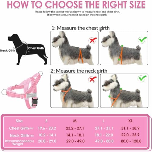 Lukovee No Pull Dog Harness and Leash Set - Heavy Duty Dog Vest with Soft Velvet Padding for Medium Large Dogs, Adjustable Reflective Tactical Harness with 2 Control Handles & Front Clip (S, PI) - color: Pink, size: Small