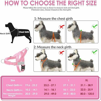 Lukovee No Pull Dog Harness and Leash Set - Heavy Duty Dog Vest with Soft Velvet Padding for Medium Large Dogs, Adjustable Reflective Tactical Harness with 2 Control Handles & Front Clip (S, PI) - color: Pink, size: Small