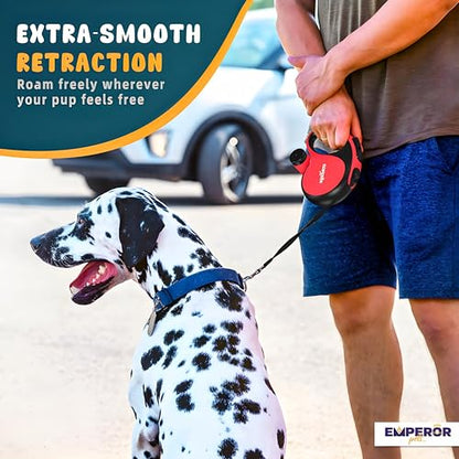 26 ft Retractable Dog Leash Red - Heavy Duty Retractable Pet Leash with Anti-Slip Grip for Medium to Large Dogs up to 110 lbs -Aura BR26 - color: Red, size: 26 ft