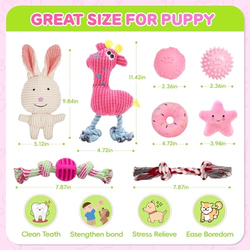 8 Pack Luxury Puppy Toys for Teething Small Dogs, Puppy Chew Toys with Squeaky Dog Toys, Balls and Rope Dog Chew Toys, Dog Toys to Keep Them Busy (Pink, 8-Pack) - color: Pink, 8-pack