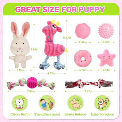 8 Pack Luxury Puppy Toys for Teething Small Dogs, Puppy Chew Toys with Squeaky Dog Toys, Balls and Rope Dog Chew Toys, Dog Toys to Keep Them Busy (Pink, 8-Pack) - color: Pink, 8-pack