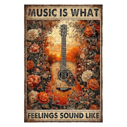 300 Pieces Jigsaw Puzzles for Adults, Music is What Feelings Sound Like Guitar Flower Art Puzzle, Stress Relief Memory Training Brain Teaser Puzzle 15.7x11 Inch - color: Wooden Puzzle13, size: 300 Piece pcs