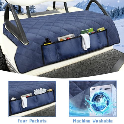 Golf Cart Seat Covers with 4 Front Pockets, Thick Seat Towel Blanket with Non-Slip Backing, Fits EZGO, Club Car, Yamaha and More 2 & 4 Passenger Golf Carts, Navy Blue - color: Navy Blue