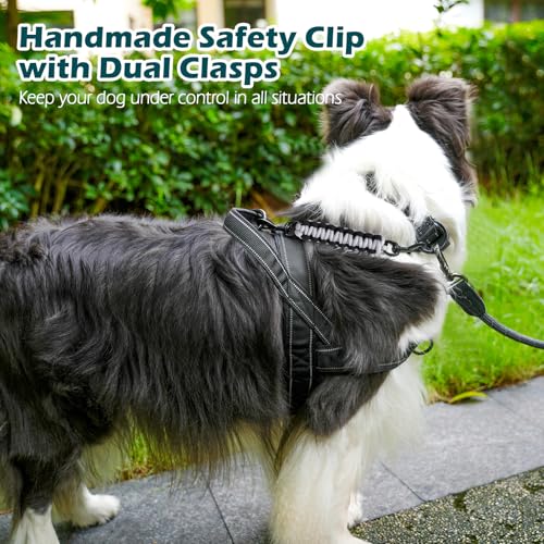 Dog Collar Safety Clip, Handmade Backup Safety Strap for Dog Harness, Prong, Pinch Collar, Double Ended Clasp Leash Connector (Black, Grey) - color: Black, Grey