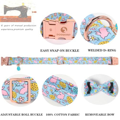 DOGWONG Easer Dog Collar with Bow,Blue Bunny Easter Dog Collars, Adjustable Durable Soft Flower Easter Dog Collar for Male Female Puppy,S - color: C-Flower rabbit bow, size: S