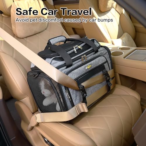 18x11x11 Small Cat/Dog/Pet Carrier – Airline Approved, Collapsible with Expandable Top and Sides. Soft-Sided Travel Puppy Carry Bag, Small Animal Rabbit Kennel Carrying Case, Kitten Mesh Cage - color: Black