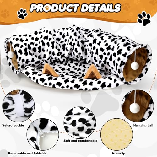 Spardar Bunny Tunnel Bed, 2-in-1 Collapsible Tunnel Tubes Toys, Washable, with Removable Mat Hideout, Interactive Toys for Rabbits Chinchilla Hedgehog Guinea Pigs Kitty, Cow - color: Cow
