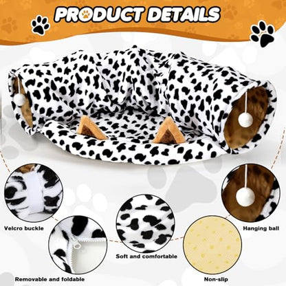 Spardar Bunny Tunnel Bed, 2-in-1 Collapsible Tunnel Tubes Toys, Washable, with Removable Mat Hideout, Interactive Toys for Rabbits Chinchilla Hedgehog Guinea Pigs Kitty, Cow - color: Cow