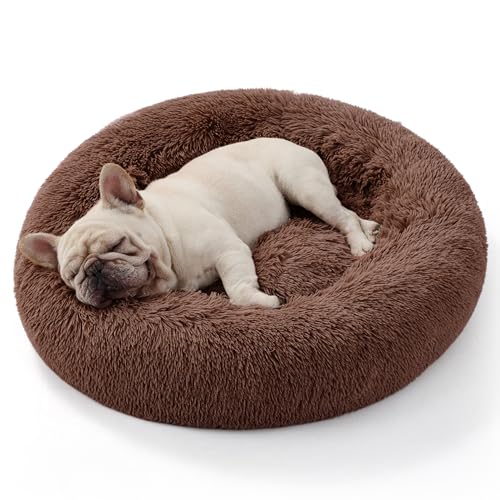 Bedsure Calming Donut Cat Bed - Fluffy Plush Round Pet Bed for Indoor Cats & Dogs, Washable Anti-Anxiety Soft Comfy Cuddler, 27x27 Inches, Brown (Basic Version) - color: Brown, size: 27x27x6