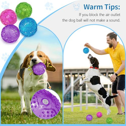 RICHIE Ultra Durable Squeaky Dog Balls 3 Inch for Large Medium Dogs, Tough Chew Toys for Aggressive Chewers, Floating Fetch Balls for Pool Play, Teeth Cleaning Dog Toys 3 Pack Blue + Blue + Green - color: Blue + Blue + Green