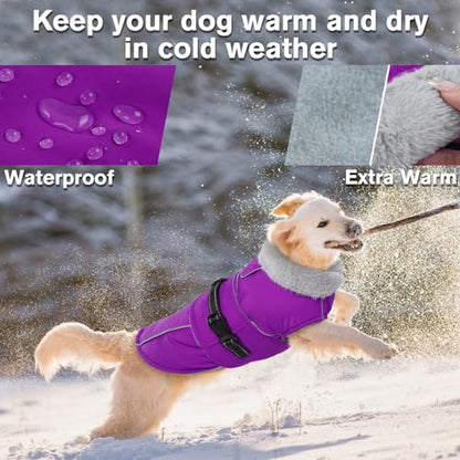 Lelepet Warm Dog Winter Coats for Medium Dogs Waterproof Dog Jacket Reflective Pet Fleece Vest Windproof Cold Weather Coats with Adjustable Buckle & Leash Hole, Purple, M - color: Purple, size: M
