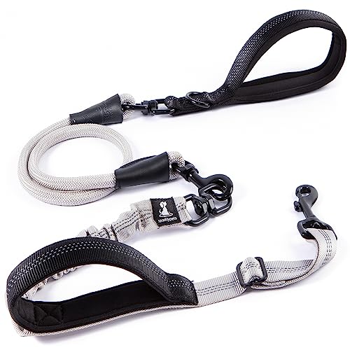 SparklyPets - Heavy Duty Bungee Rope Leash for Large and Medium Dogs - No Pull, Shock Absorber Long Dog Training Lead - No Slip Reflective Line for Outside (5.5 Ft Bungee Leash) - color: Adjustable Premium Silver