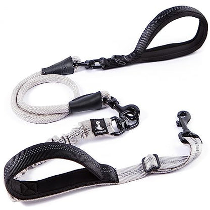 SparklyPets - Heavy Duty Bungee Rope Leash for Large and Medium Dogs - No Pull, Shock Absorber Long Dog Training Lead - No Slip Reflective Line for Outside (5.5 Ft Bungee Leash) - color: Adjustable Premium Silver