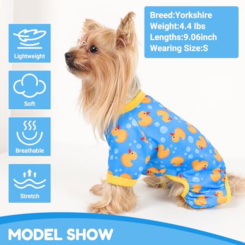 Dog Pajamas Small Sized Dogs Stretchable Summer Dog Clothes Pjs 4 Legs Girl Boy Cute Soft Puppy Outfits Doggie Cat Jammies Jumpsuit Sleeper for Pet, Blue Duck, M - color: Blue Duck, size: Medium (Chest 15in )