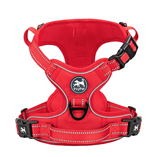 PoyPet No Pull Dog Harness, No Choke Reflective Dog Vest, Adjustable Pet Harnesses with Easy Control Padded Handle for Small Medium Large Dogs(Red Matching Trim,XS) - color: Red(Matching Trim), size: XS