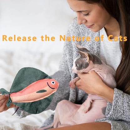 Soft Catnip Toys Fish, 3 Pack Crinkle Sound Cat Toys, Interesting Indoor Cat Kicker Toys, Durable and Highly Interactive Catnip Toys (Flatfish) - color: Flatfish