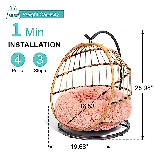 SWITTE Cat Hammock Chair Bed - Removable & Washable Cushion, Hanging Rattan Swing for Indoor Outdoor Cats & Small Dogs, Adjustable Pet Swinging Hammock with 3 Modes - Pink - color: Pink