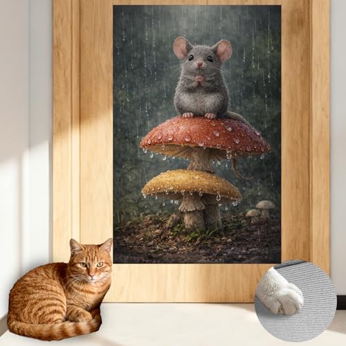 Cat Scratching Mat 15.3x23.6 Inches Polyester Synthetic Fiber, Mouse on Mushrooms in Rain Print, wall cat Scratcher, Scratch pad, Home Decor, Patio, Sunroom (2pcs) - color: TT21439-2pcs