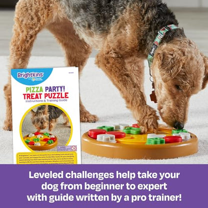 Brightkins Pizza Party! Treat Puzzle - Interactive Dog Toys, Dog Puzzle Toy and Slow Feeder, Enrichment Feeder for Dogs and Cats, Puppy Toys to Keep Them Busy, Cat Enrichment Puzzles - size: (Pack of 1)