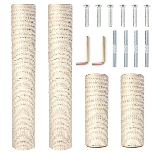 PowerKing Natural Sisal Replacement Scratching Post, 4 Pieces M8 Cat Scratch Post Refill Pole Parts for Refurbishment, White, Include Screws, White, 15.74''+15.74''+7.87''+7.87'' - color: White, size: 15.7''+15.7''+7.87''+7.87'' (2.67''Thick)