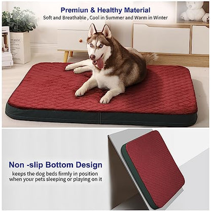 Large Dog Bed, Orthopedic Foam Big Dog Bed Mattress, 40 Inches Joint Relief Pet Sleeping Beds, Non Slip Bottom with Removable Washable Cover, Wine Red - color: Wine Red, size: 40.0"L x 35.0"W x 3.5"Th