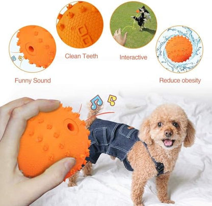 LaRoo Squeaky Dog Ball Toy, Durable Natural Rubber Squeaker Ball Floating Throwing Training, Teeth Cleaning Chew Toy for Pet Small Medium Large Dogs (6.5CM Orange) - color: Orange-6cm