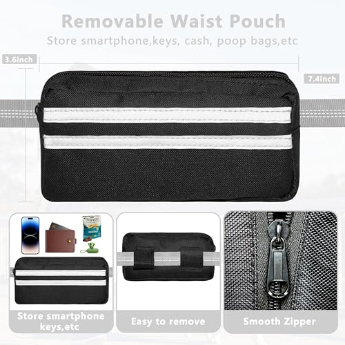 Hands Free Dog Leash with Zipper Pouch, Running Waist Leash for Dog Walking, Adjustable Waist Belt for Large Dogs, Reflective Bungee Design with Two Handle for Hiking, Training, Grey - color: Grey