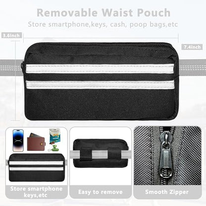 Hands Free Dog Leash with Zipper Pouch, Running Waist Leash for Dog Walking, Adjustable Waist Belt for Large Dogs, Reflective Bungee Design with Two Handle for Hiking, Training, Grey - color: Grey