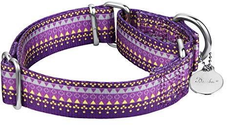 Martingale Collar Dog Collar No Pull Pet Collar Heavy Duty Dog Martingale Collars Silky Soft with Unique Pattern for Medium and Large Dogs (Dark Purple & Yellow,M) - color: Dark Purple, size: Medium: 14"-21", 1" Wide