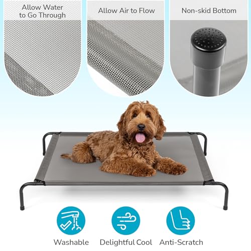 Outvita Elevated Dog Bed, 50 inch Outdoor Cooling Raised Pet Cot, with Waterproof Textilene Mesh, Washable, Breathable, Alloy Steel Frame, Non-Skid Bottom, Portable, Chew Proof, Indoor & Outdoor