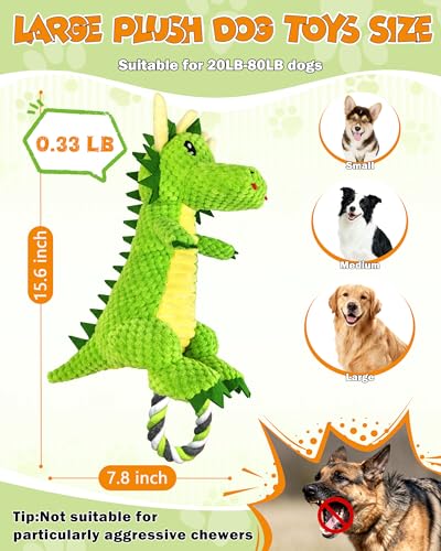 Jeefome Interactive Squeaky Dog Chew Toy,Plush Dog Rope Toys for Small Medium and Large Dogs,Tug of War Dog Toys to Keep Them Busy,Training Reward Gift,Teeth Cleanin - style: Dinosaur