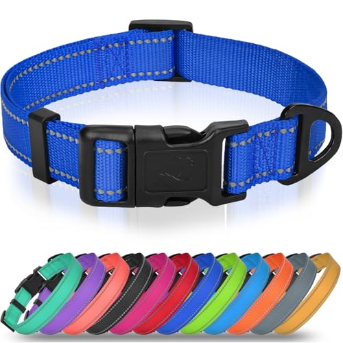 Joytale Small Dog Collar, Durable Double-Sided Reflective Nylon Collar for Night Safety, Adjustable Quick-Release for Active Breeds, Navy Blue, S (3/4" Width) - color: Navy Blue, size: S+: Width 3/4", Neck 10-16"