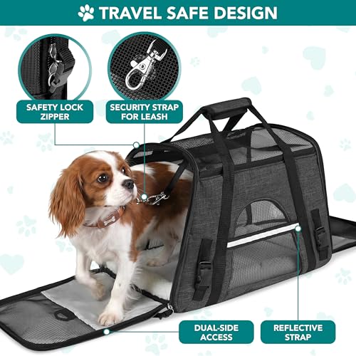PetAmi Airline Approved Pet Carrier for Cats & Small Dogs, Soft Sided TSA Travel Carrier Bag with Sherpa Bed, Breathable Mesh Ventilation, Collapsible Bowl, Up to 18 lbs, Large Heather Dark Gray - color: Charcoal, size: Large - 19.5"L x 10.2"W x 12"H