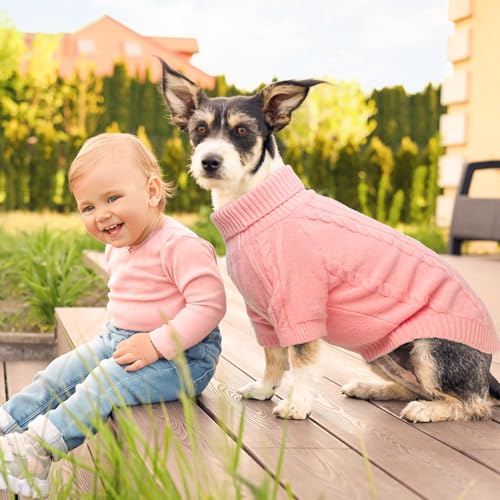 BEAUTYZOO Small Dog Sweater-Dog Sweatshirt Pullover Cable Knit Wear Classic Turtleneck Thick Cold Weather Clothes for Small Dogs,Medium Dogs,Pink Cable M (Back: 16",Chest: 21", Neck: 13") - color: Pink Cable, size: M (Back: 16", Chest: 21", Neck: 13")