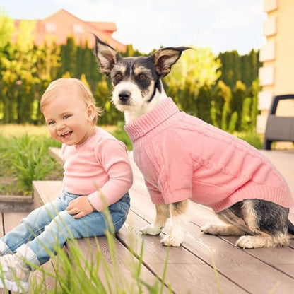BEAUTYZOO Small Dog Sweater-Dog Sweatshirt Pullover Cable Knit Wear Classic Turtleneck Thick Cold Weather Clothes for Small Dogs,Medium Dogs,Pink Cable M (Back: 16",Chest: 21", Neck: 13") - color: Pink Cable, size: M (Back: 16", Chest: 21", Neck: 13")