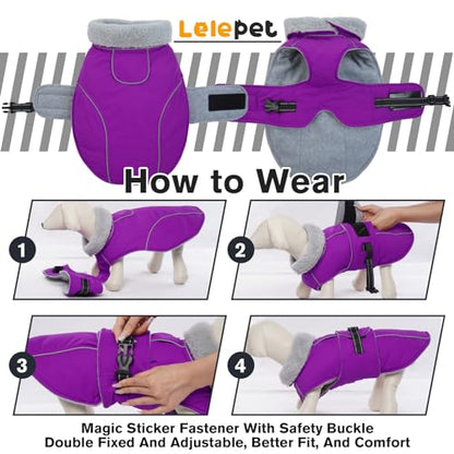 Lelepet Warm Dog Winter Coats for Small Dogs Waterproof Dog Jacket Reflective Pet Fleece Vest Windproof Cold Weather Coats with Adjustable Buckle & Leash Hole, Purple, S - color: Purple, size: S