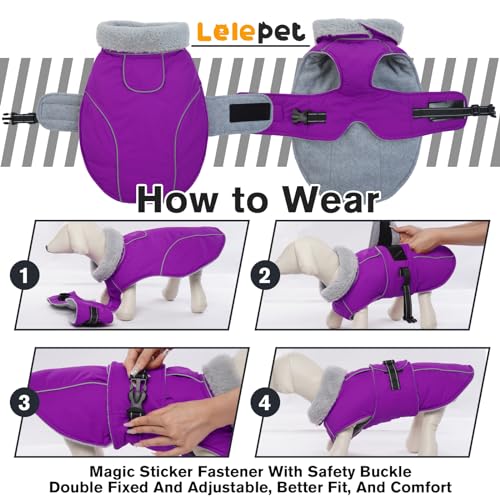 Lelepet Warm Dog Winter Coats for Small Dogs Waterproof Dog Jacket Reflective Pet Fleece Vest Windproof Cold Weather Coats with Adjustable Buckle & Leash Hole, Purple, S - color: Purple, size: S