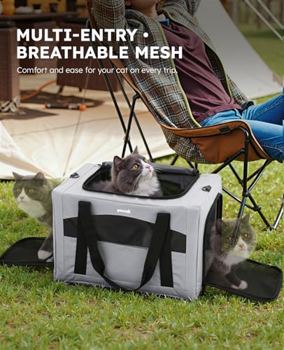 Pecute Cat Carrier Stable, Pet Carrier with Hidden Anxiety Relief Partition & Stable Steel Frame, Safe Cat Carrier for Car Travel, Soft-Sided Dog/Cat Carrier Bag for Pets Up to 11lbs, Gray - color: Gray Regular