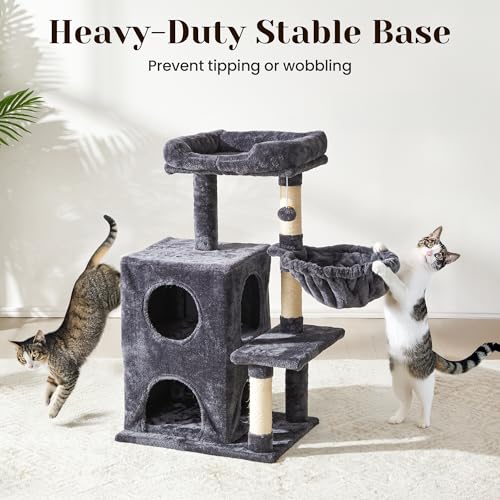 Fansafurn Medium Cat Tree with Scratching Posts, Cat Bed, Hammocks & Condos – Multi-Level Cat Tower for Playful Cats, 36" Modern Jungle Gym, Dark Grey - color: Dark Grey