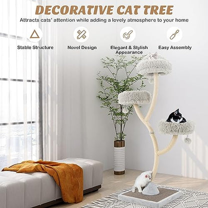 PETSITE 70" Tall Cat Tree, Cat Tower with Scratching Posts and Board, Multi-Level Cat Tower for Large Cats 20 lbs+ with 3 Cozy Perches and Dangling Balls, Modern Cat Tree for Indoor Cats Large Adult - color: Grey