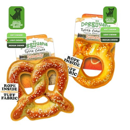 Doggijuana Cafe Combo Refillable Juananip Toy Bundle | Twisted Pretzel & Pretzel Ring | Funny Dog Toy Plush with Catnip and Refill | Interactive Chew Toy for Play - style: Twisted Pretzel & Pretzel Ring