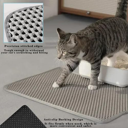 HCY&WLD Cat Litter Mat, Honeycomb Double Layer Cat Litter Trapping Mat, Waterproof Urine Proof Non-Slip, Scatter Control, Less Waste, Easier to Clean (Light Gray, 24" X 18") - color: Light Gray
