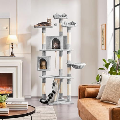 Yaheetech 79 inches Cat Tree Multi-Level Cat Tower with Scratching Post Indoor Cat Condo Pet Stand Play House Furniture Kitten Kitty Activity Center - color: Light Gray