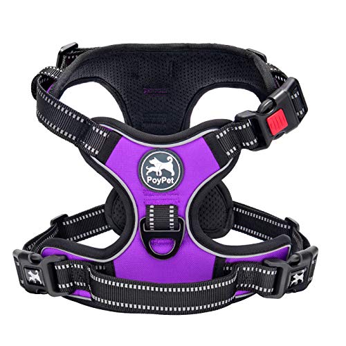 PoyPet No Pull Dog Harness, No Choke Front Lead Dog Reflective Harness, Adjustable Soft Padded Pet Vest with Easy Control Handle for Small to Large Dogs(Purple,XS) - color: Purple, size: XS
