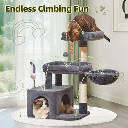 Taoqimiao MS043G Cat Tree, 32.2-Inch Cat Tower for Indoors Cats, Cat Condo with Large Cat Perch, Spacious Cat Cave, Scratching Posts for Small and Medium Cats, Smoky Gray - color: Smoky Gray