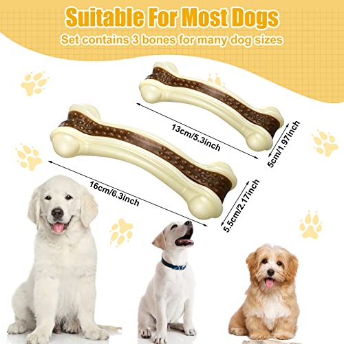 Sosation 3 Pack Chew Toys for Aggressive Chewers, Bone Toys Nylon Beef Flavor Dog Teething Toys for Large/Medium/Small Puppies Breeds(Large, Medium, Curved Bone) - size: Large, Medium, style: Curved Bone